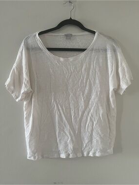 Chicos White Linen Top T Shirt Medium Coastal Beachy Mininmalist Euro Summer